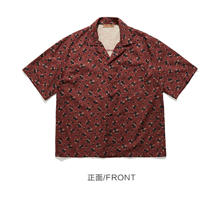 retro Hong Kong style floral full print Cuban collar men's handsome floral shirt summer cotton short sleeve shirt