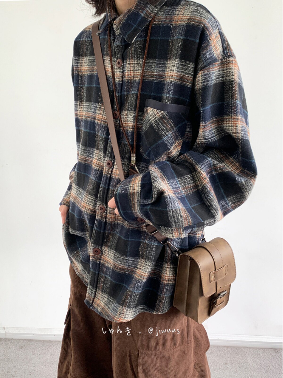 Japanese Vintage Wool-Blend Plaid Shirt – Oversized Unisex Long-Sleeve Preppy Shirt – Japanese vintage | yamalin clothes | Yamalinclothes