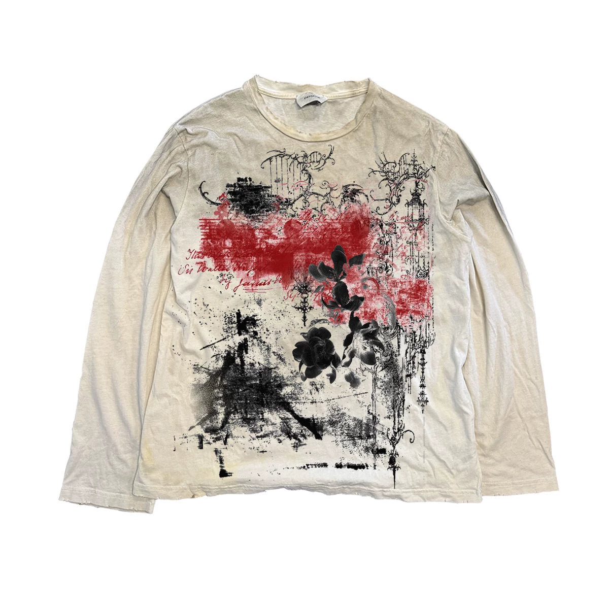 Illustrated Punk Distressed Long Sleeve T-Shirt – Vintage Loose Unisex