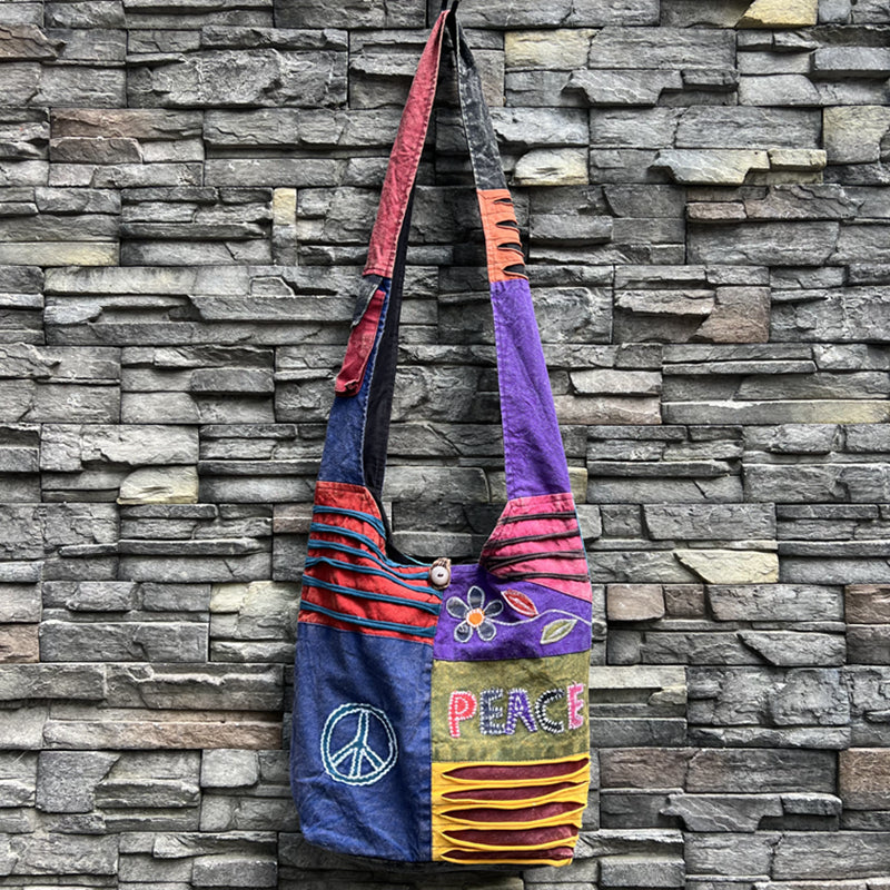 Nepal Indian washed cotton bag, old style, hippie shoulder bag for men and women