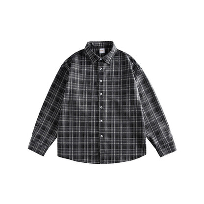Japanese Vintage Contrast Plaid Long Sleeve Shirt – Loose Unisex Casual