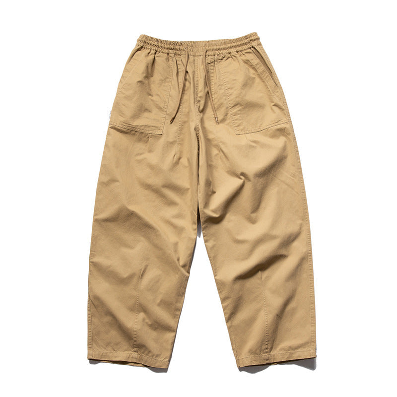 Washed Brushed Cotton Cargo Wide-Leg Trousers – Oversized Unisex Slacks