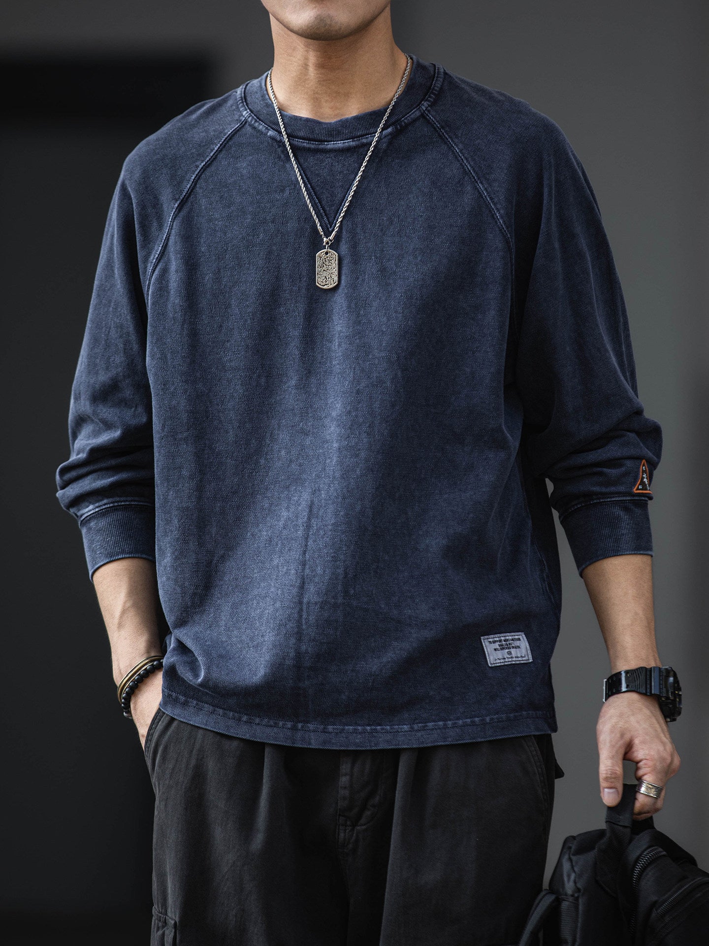 American Retro Heavyweight Washed Long Sleeve T-Shirt – Loose Pure Cotton Spring Autumn Top for Men – Japanese vintage | yamalin clothes | Yamalinclothes
