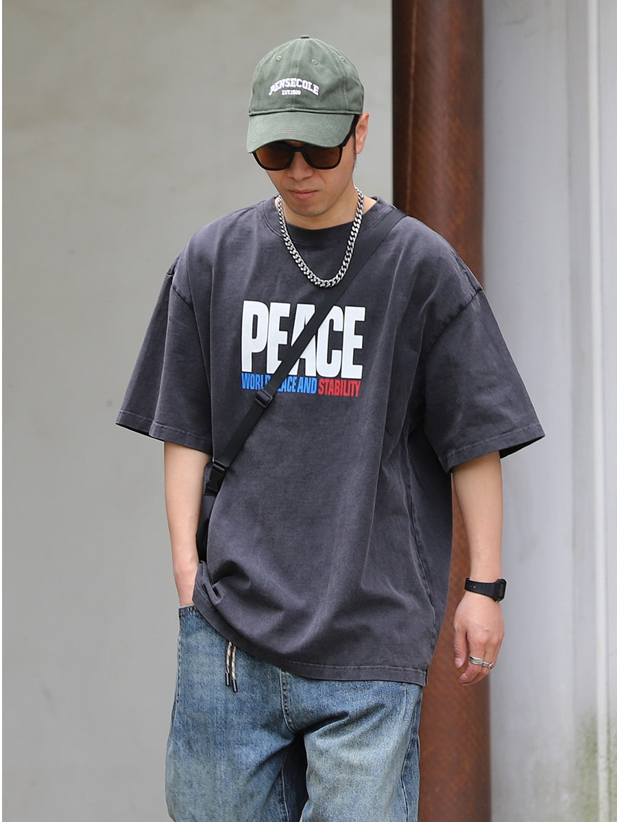 320G American Heavy Cotton Short Sleeve T-Shirt Men's Summer Fashion Brand European and American Retro Print Half Sleeve Sleeve T-shirt Top