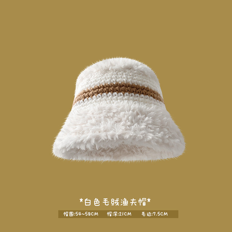 Japanese designer joint retro knitted wool hat warm plush fisherman hat