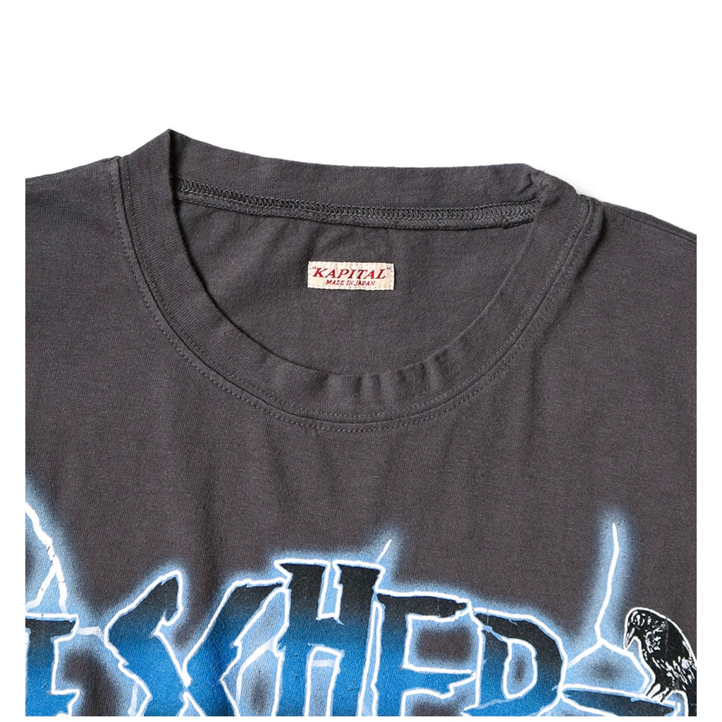 Japanese casual lightning print wash distressed crewneck short-sleeved T-shirt