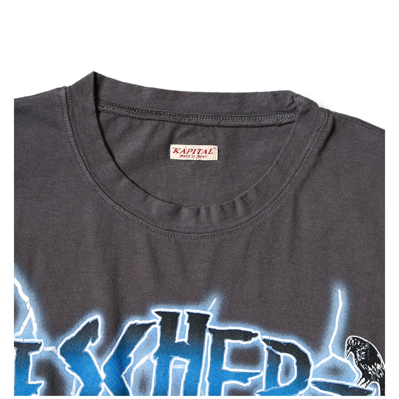 Japanese casual lightning print wash distressed crewneck short-sleeved T-shirt