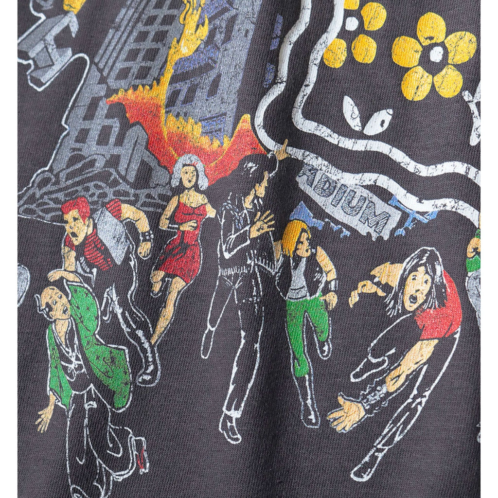 Japanese batik wash distressed cracked fun print crew neck loose T