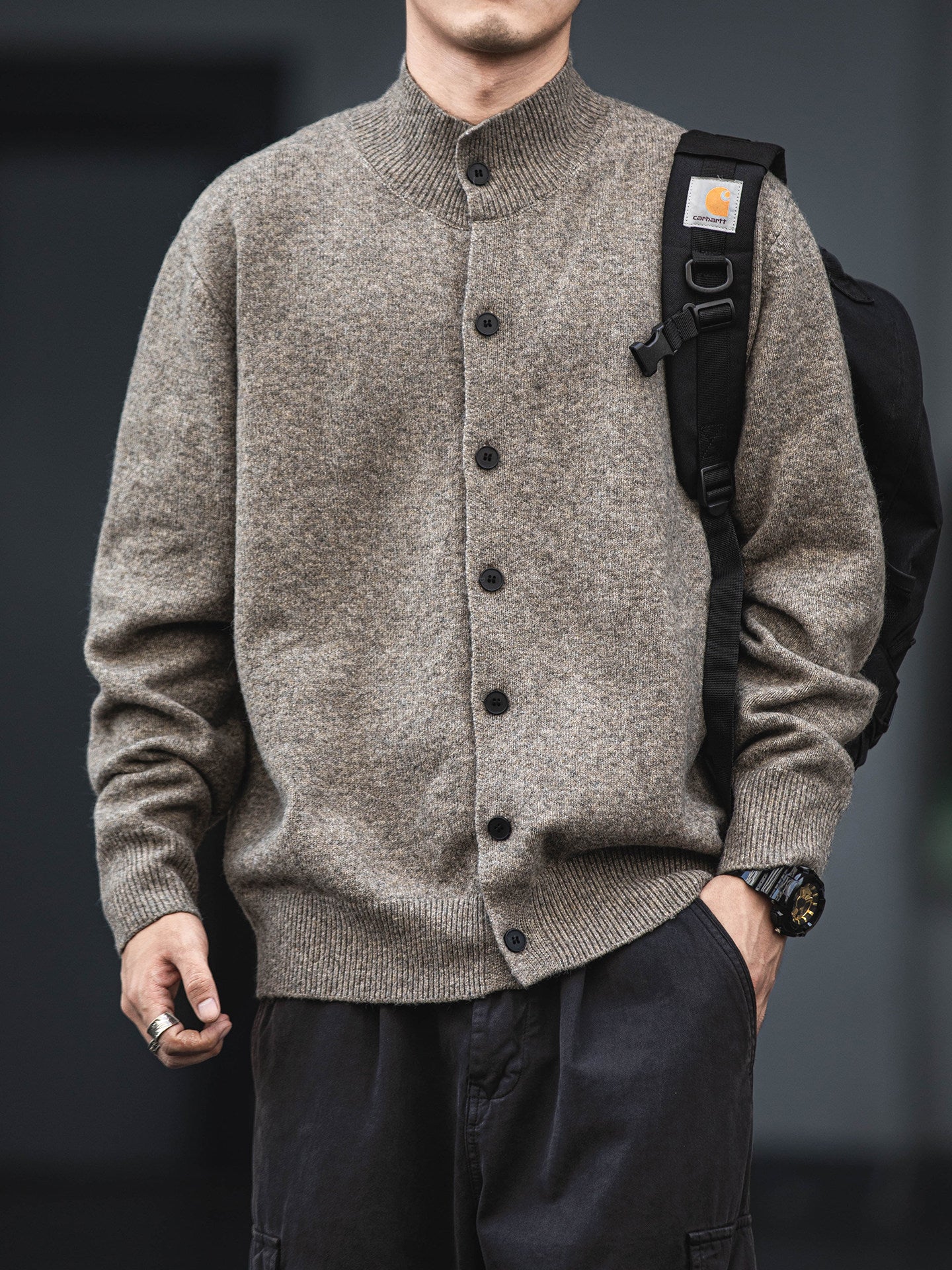 Wool Blend Half-Turtleneck Cardigan – Old Money Knit Men – Japanese vintage | yamalin clothes | Yamalinclothes