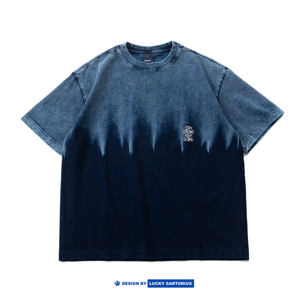 Heavy-duty washed ready-to-wear, nitrate-washed, gradient crewneck short-sleeved T-shirt, loose casual trendy brand logo embroidery T-shirt for men and women