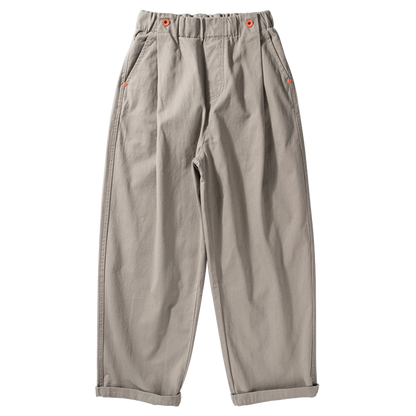 Wide-Leg Cotton Pants – Pleated Elastic Waist | Yamalinclothes | Vintage workwear outfit