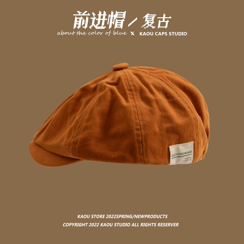 Japanese retro forward hat front and back can wear peaked hat, men's khaki newsboy hat, hipster beret female painter hat
