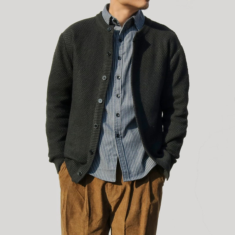 Thick Knit Cardigan Jacket – Cut-Out Detail Loose Unisex Sweater Coat