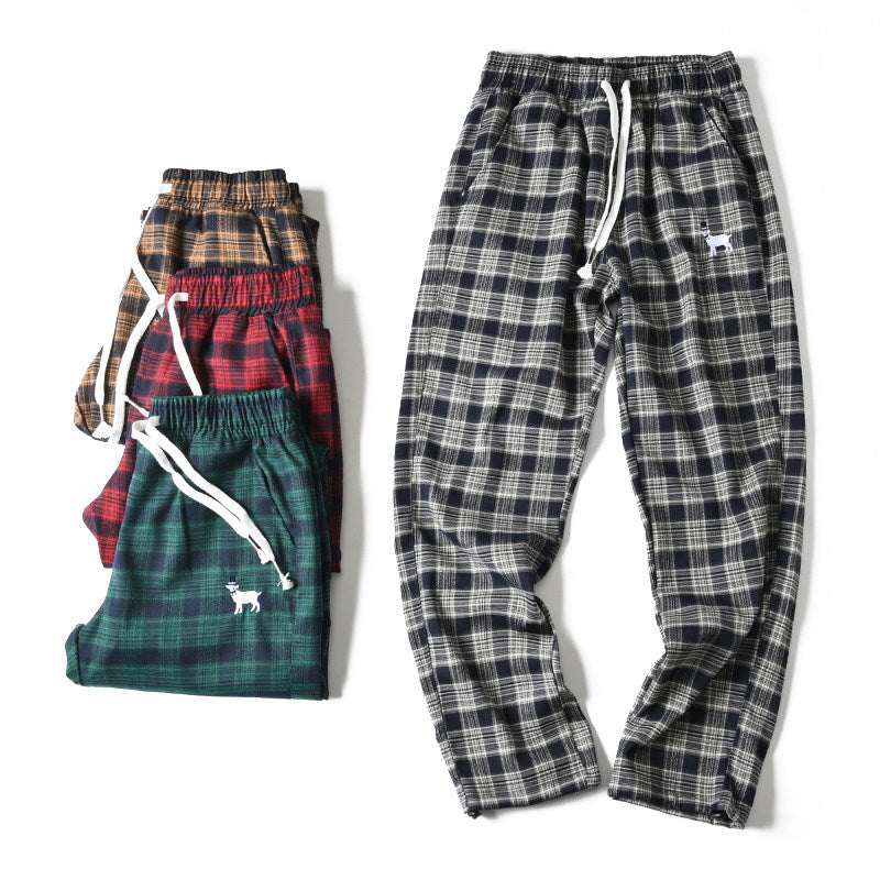 Japanese style retro plaid casual pants, spring/summer thin plaid straight leg tapered harem pants/sports pants – Japanese vintage | yamalin clothes | Yamalinclothes