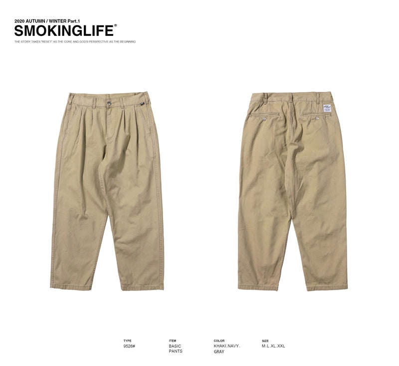 Loose casual straight pants washed solid color frock pants