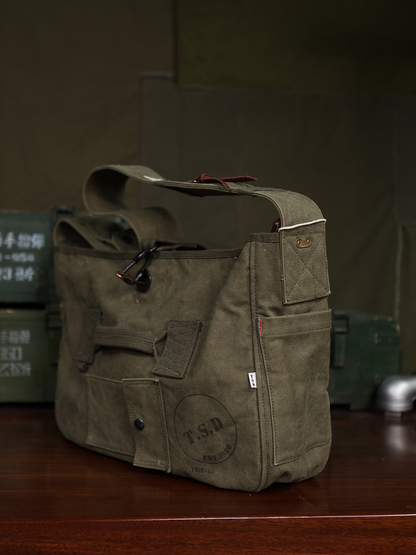 TSD Vintage Handmade Leather Goods Classic Vintage Elements Canvas Heavyweight Newsboy Crossbody Bag Single Shoulder Bag 8667