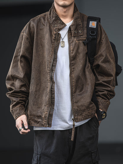 Distressed Oil Wax Cargo Bomber Jacket – Loose Unisex American Streetwear – Japanese vintage | yamalin clothes | Yamalinclothes