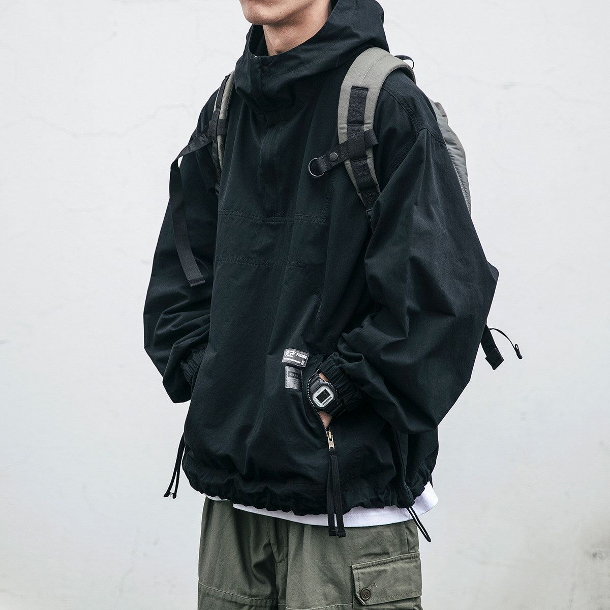 Washed Hooded Half-Zip Pullover Jacket – Japanese Vintage Oversized Unisex
