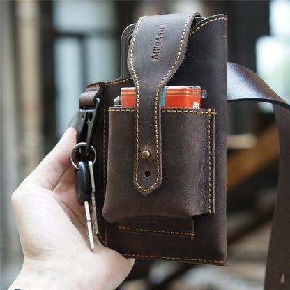 Crazy Horse Leather Phone Waist Bag – Retro Men's Belt Bag