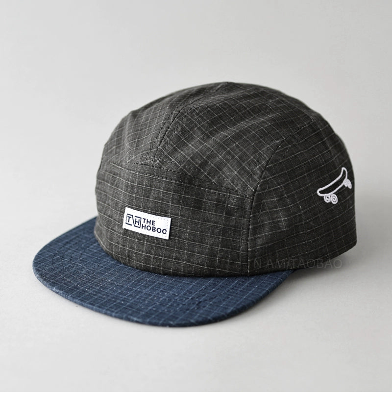 Spring new retro check, color-block flat-brimmed baseball caps, unisex casual and versatile sunshade peaked hat tide