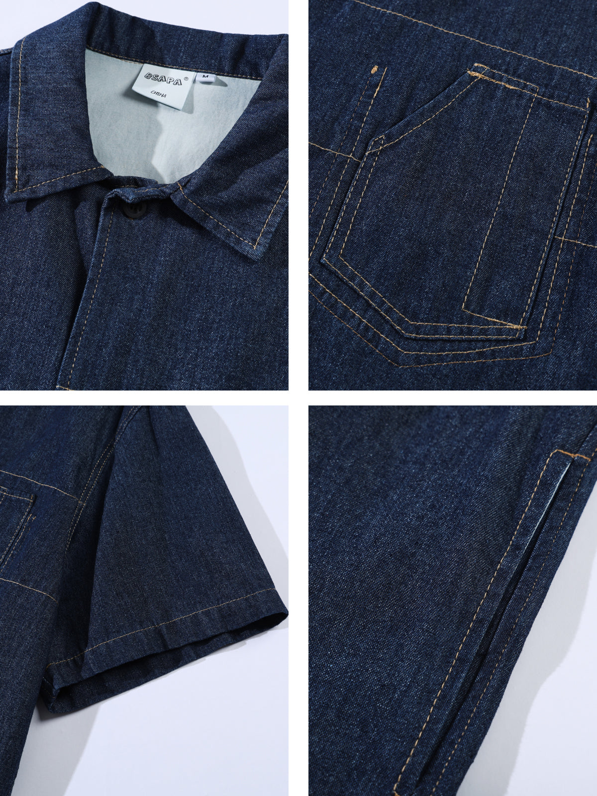 Summer street, Japanese retro Aramco Ka Ji washed, denim short-sleeved shirt, men's and women's loose cargo half-sleeved shirt