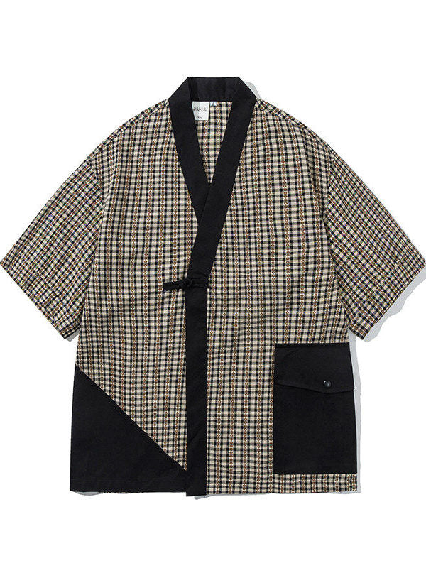 Summer Striped Short-sleeved Robe Japanese Patchwork Shirt Loose Half-Sleeved Jacket