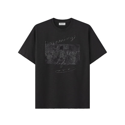 Two-Tone White Ink Print Crew Neck T-Shirt – Cool Feel Short Sleeve Japanese Streetwear for Men – Japanese vintage | yamalin clothes | Yamalinclothes