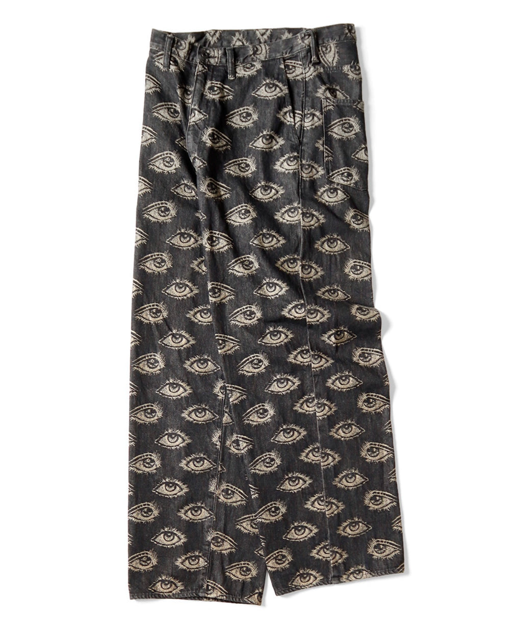 Japanese vintage eye embroidery wash distressed denim trousers wide-leg pants