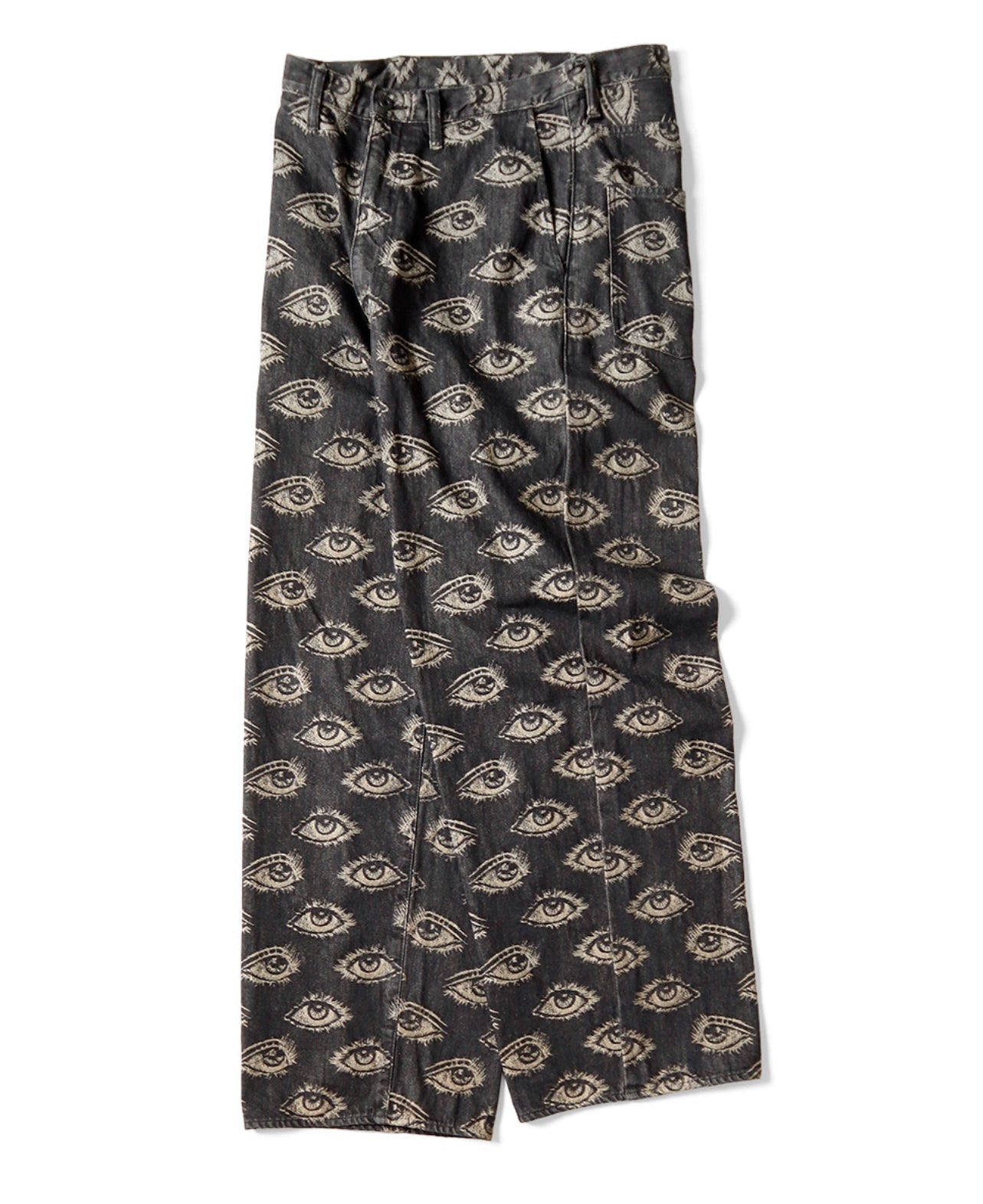 Japanese vintage eye embroidery wash distressed denim trousers wide-leg pants