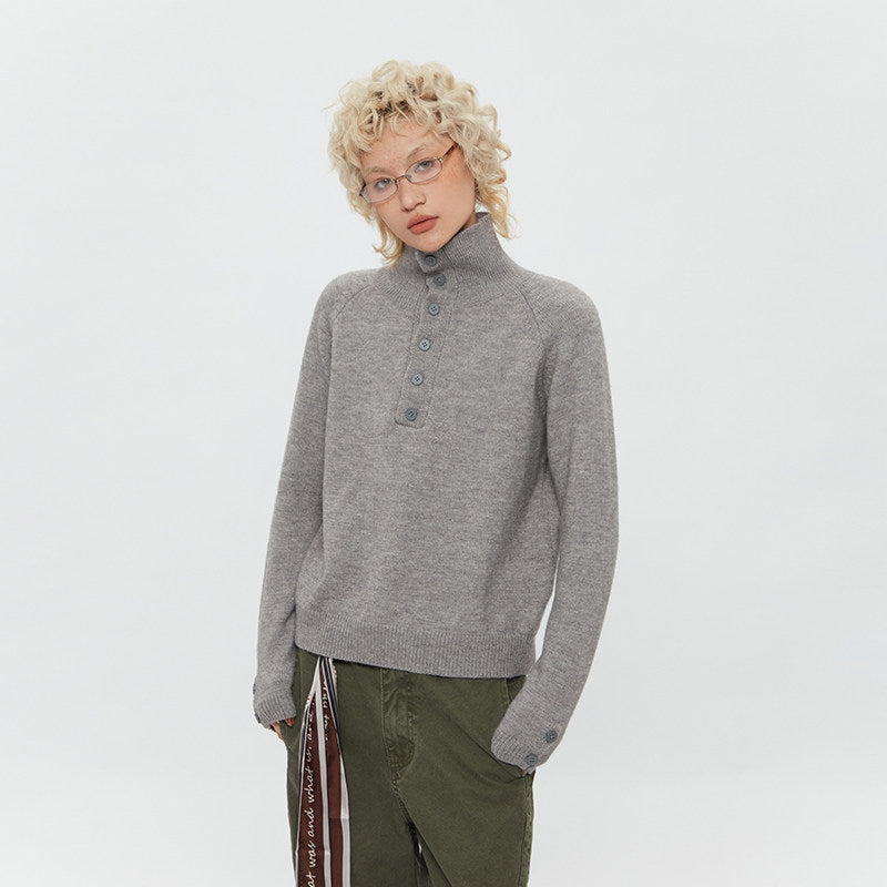High Neck Knit Pullover – Loose Short Sweater Women – Japanese vintage | yamalin clothes | Yamalinclothes