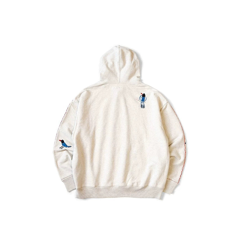 Japanese casual floral bird-embroidered cotton baggy sweatshirt