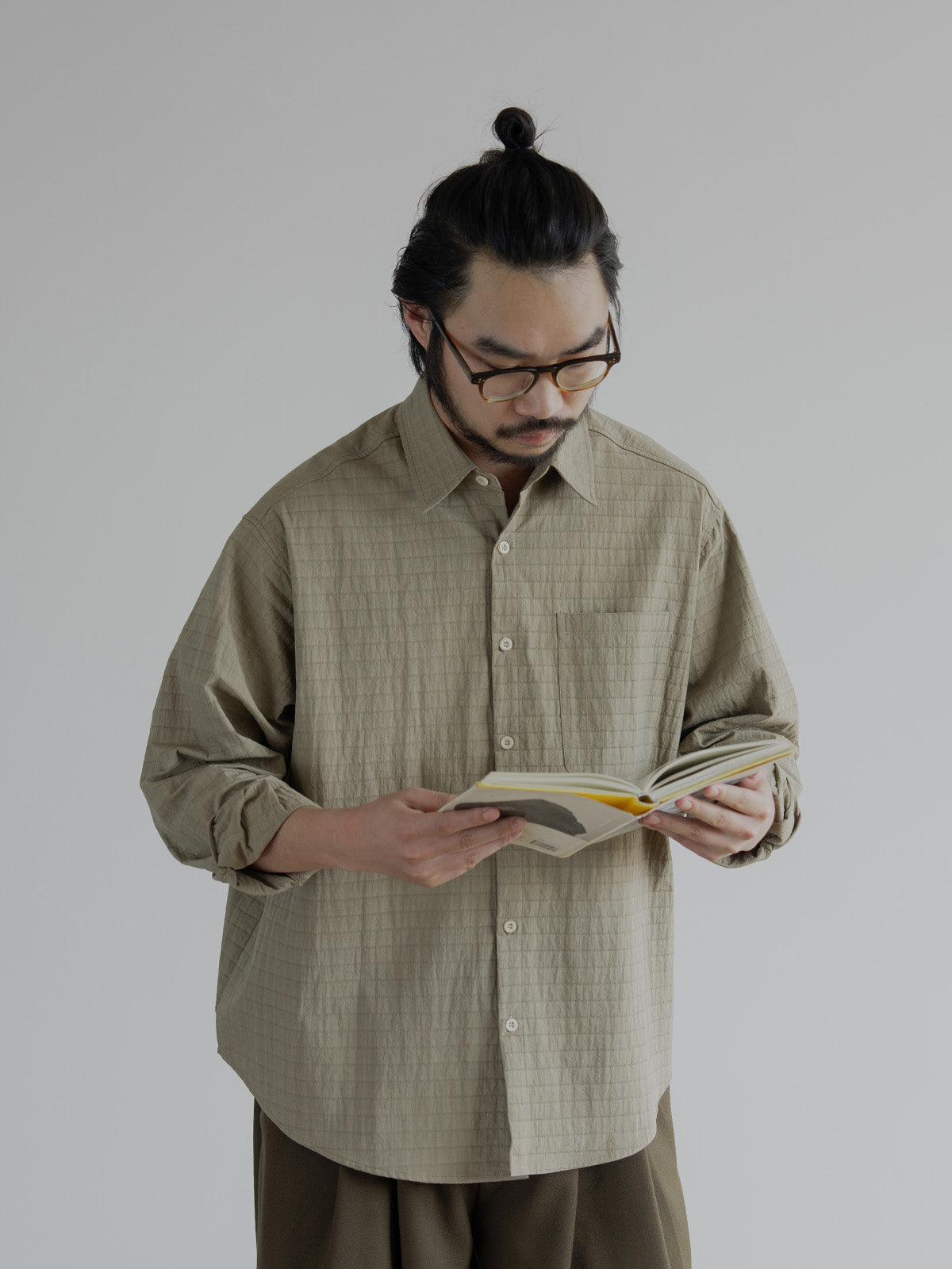 Japanese vintage spring long sleeve shirt men's texture plaid premium silhouette loose casual jacket