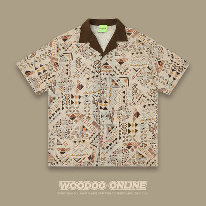 قمصان وودو WOODOO بتصميم فريد على الطراز الأمريكي القديم، طباعة كاملة إبداعية على الجرافيتي، قمصان كاجوال ومتعددة الاستخدامات للرجال والنساء بأكمام قصيرة