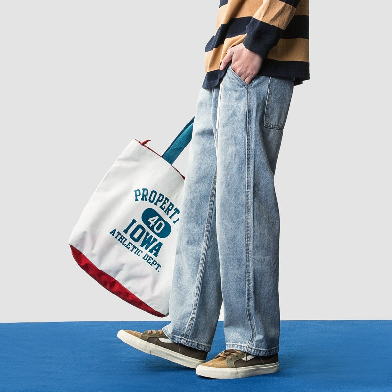 spring new men's clothing light-colored washed old men's tooling style wide-leg straight American jeans men's pants