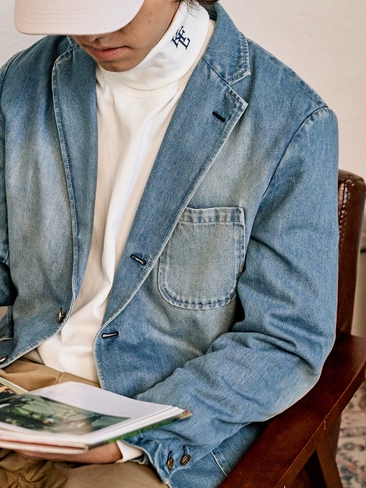 2025 Spring and Autumn New Single-Breasted Wash Denim Jacket Japanese ivy