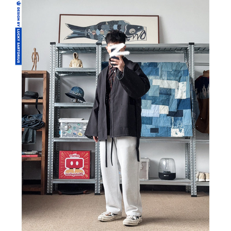 Japanese loose casual plain new high-drape fabric robe jacket jacket lazy style retro men's and women's tops