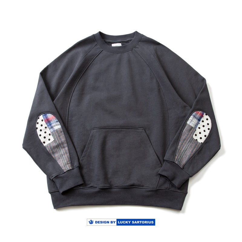 Japanese retro national style stitching round neck pullover loose version sweater