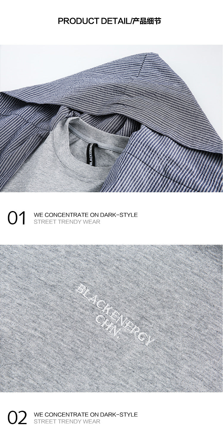 Korean hooded shawl fake two long-sleeved T-shirts men's new spring lazy style relaxed top