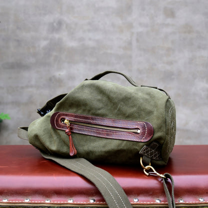 حقيبة كتف واحدة قماش سميك صناعة ثقيلة للرجال، حقيبة كروس عتيقة، حقيبة كاجوال، حقيبة صدر بنمط عسكري 8453