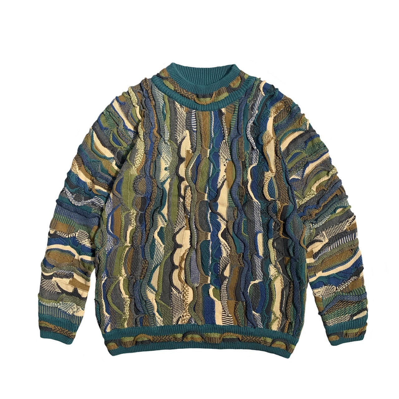 vintage Hirata and Hongfeng Heavy Industries bitter gourd pattern jacquard three-dimensional wave retro pullover sweater