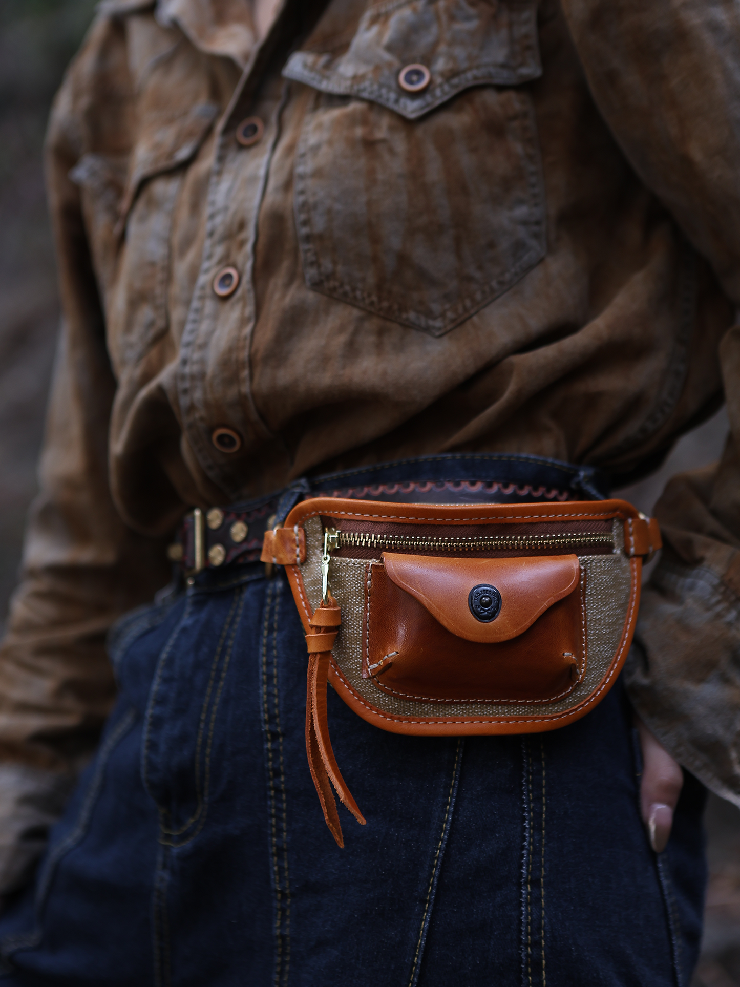 Salt & Pepper Canvas Leather Waist Bag – Handmade Unisex Fanny Pack