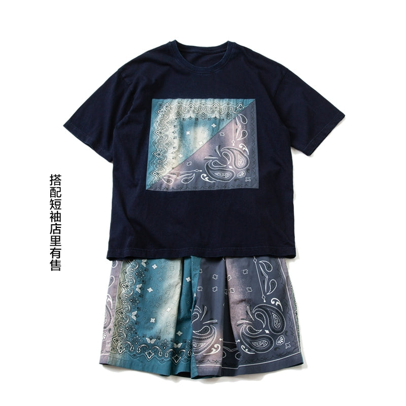 Tie-dyed cashew flower patchwork contrast color shorts Elastic loose shorts