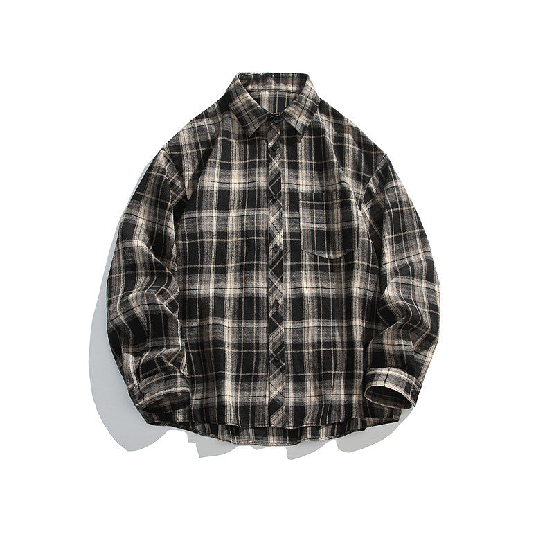 Retro American Check Long Sleeve Shirt – Loose Unisex Casual Overshirt