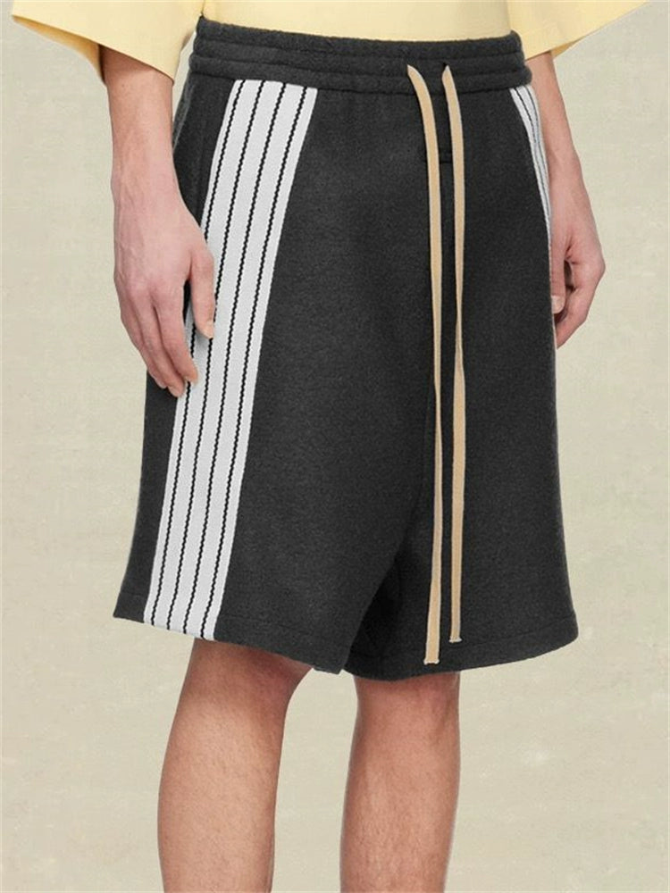 trendy brand ESSENTIALS American casual sports tweed drawstring loose striped shorts five-point pants men