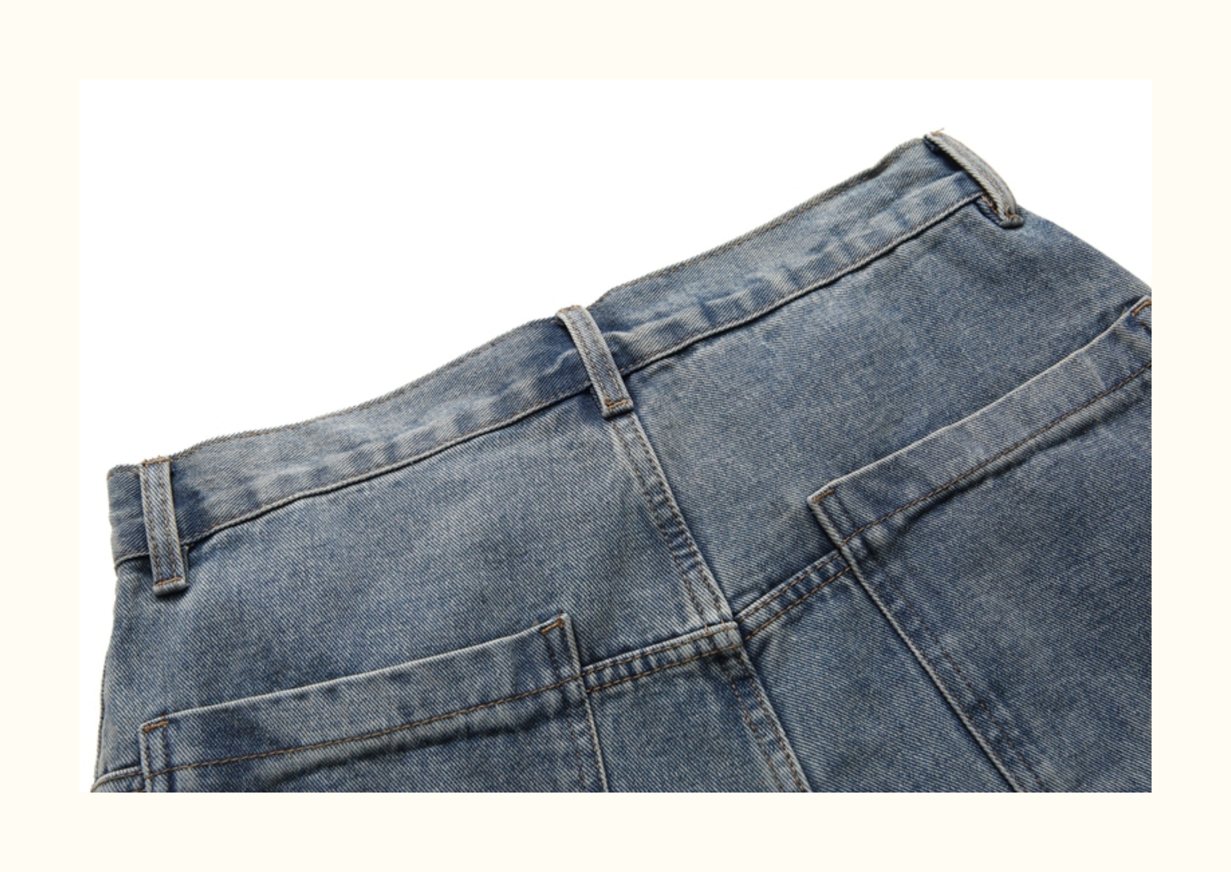 Splicing raw edges, washed, frayed white, distressed denim shorts, men's American trendy brand, summer loose casual shorts