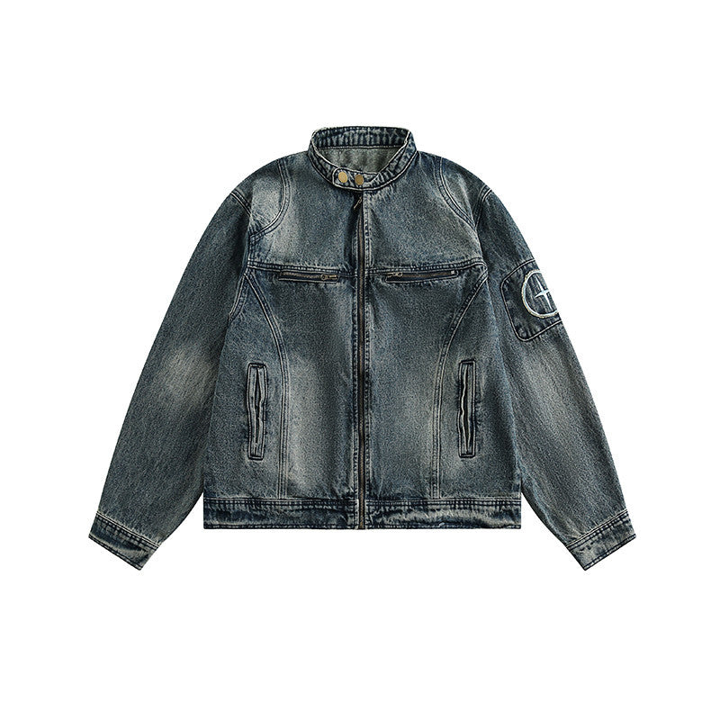 American Vintage Distressed Denim Jacket – Oversized Unisex Trucker Coat – Japanese vintage | yamalin clothes | Yamalinclothes
