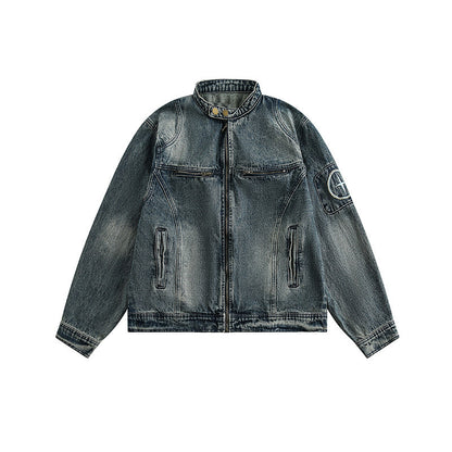 American Vintage Distressed Denim Jacket – Oversized Unisex Trucker Coat – Japanese vintage | yamalin clothes | Yamalinclothes