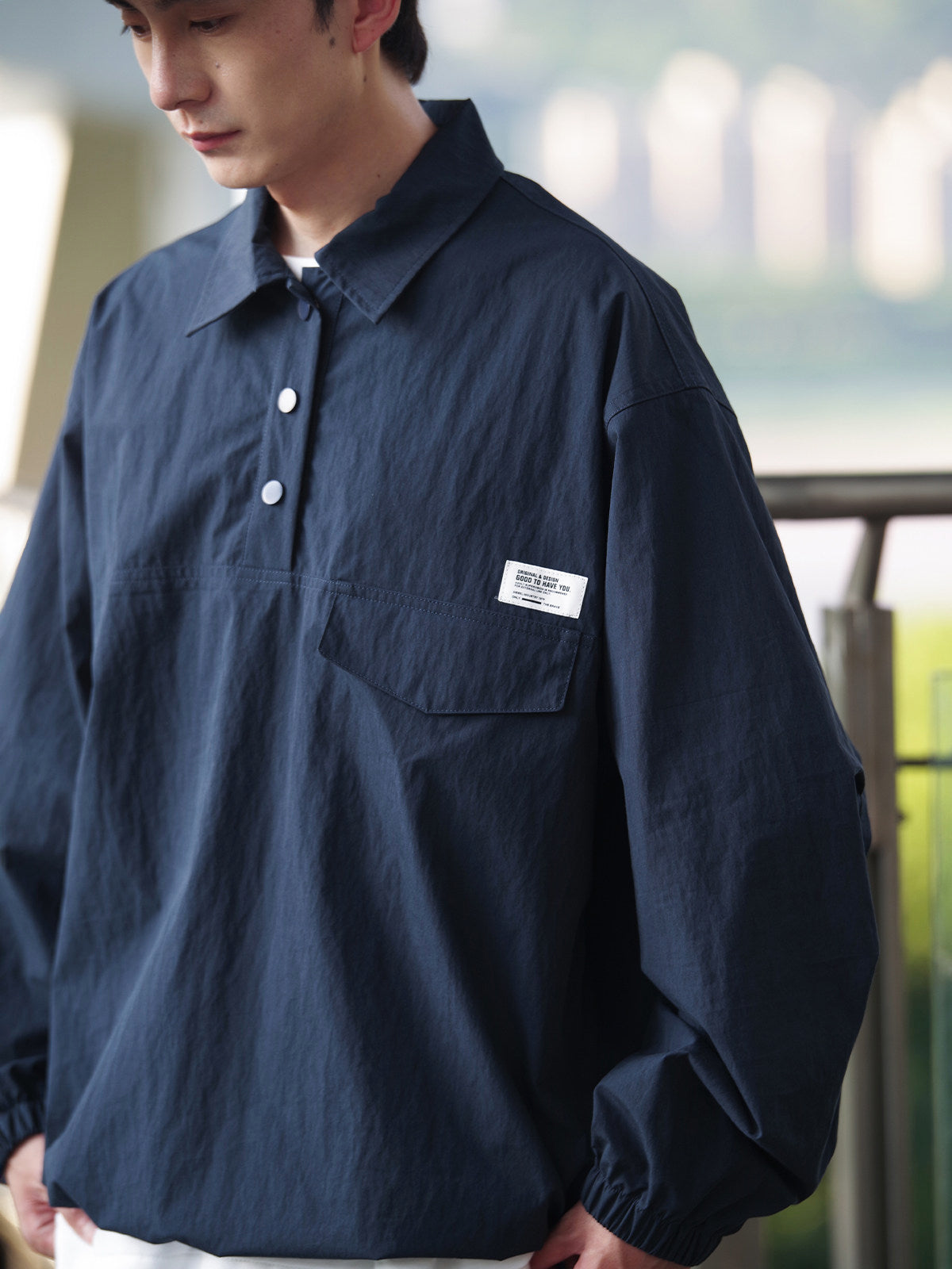 Japanese Retro Drop Shoulder Polo Long Sleeve Shirt – Loose Unisex Casual Top – Japanese vintage | yamalin clothes | Yamalinclothes