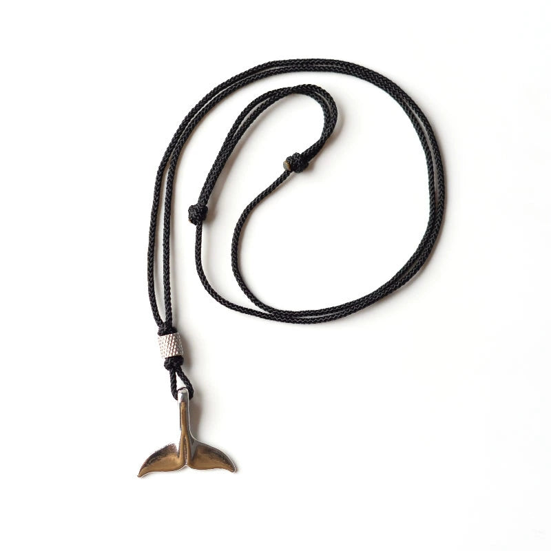 MD Original Vintage Style Bronze Whale Tail Handwoven Necklace Niche Black Simple Student Couple Gift
