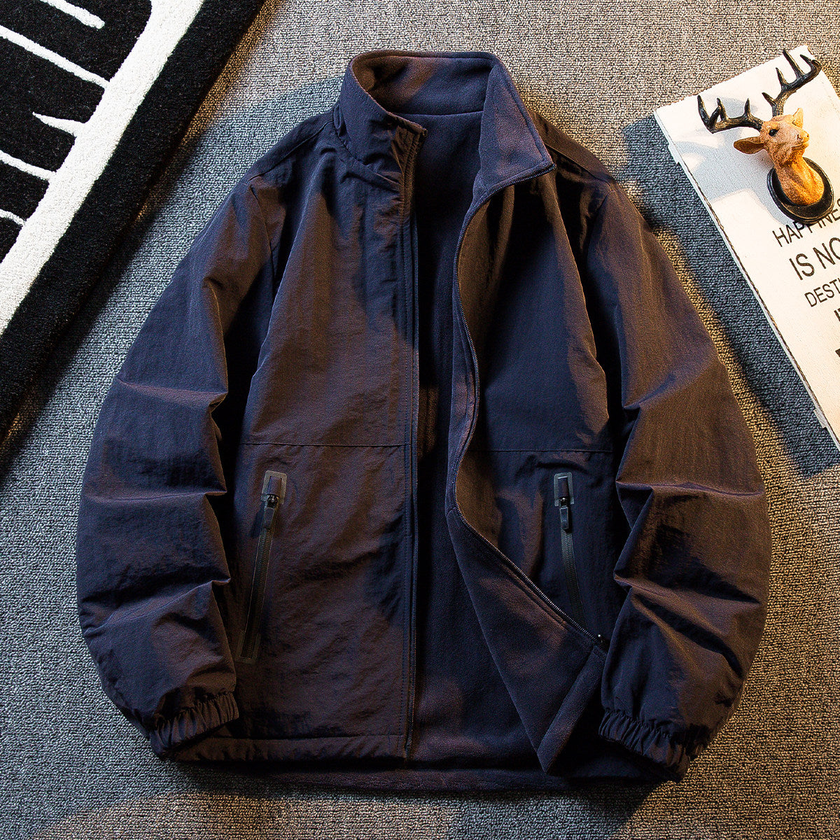 Fleece Thickened Reversible Stand Collar Jacket – Warm Unisex Autumn Winter